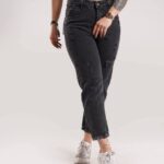 شلوار مام فیت رنگ ذغالی دخترانه