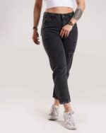 شلوار مام فیت رنگ ذغالی دخترانه