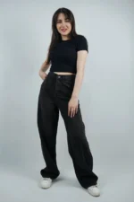 شلوار فول بگ زنانه رنگ ذغالی - Image 2