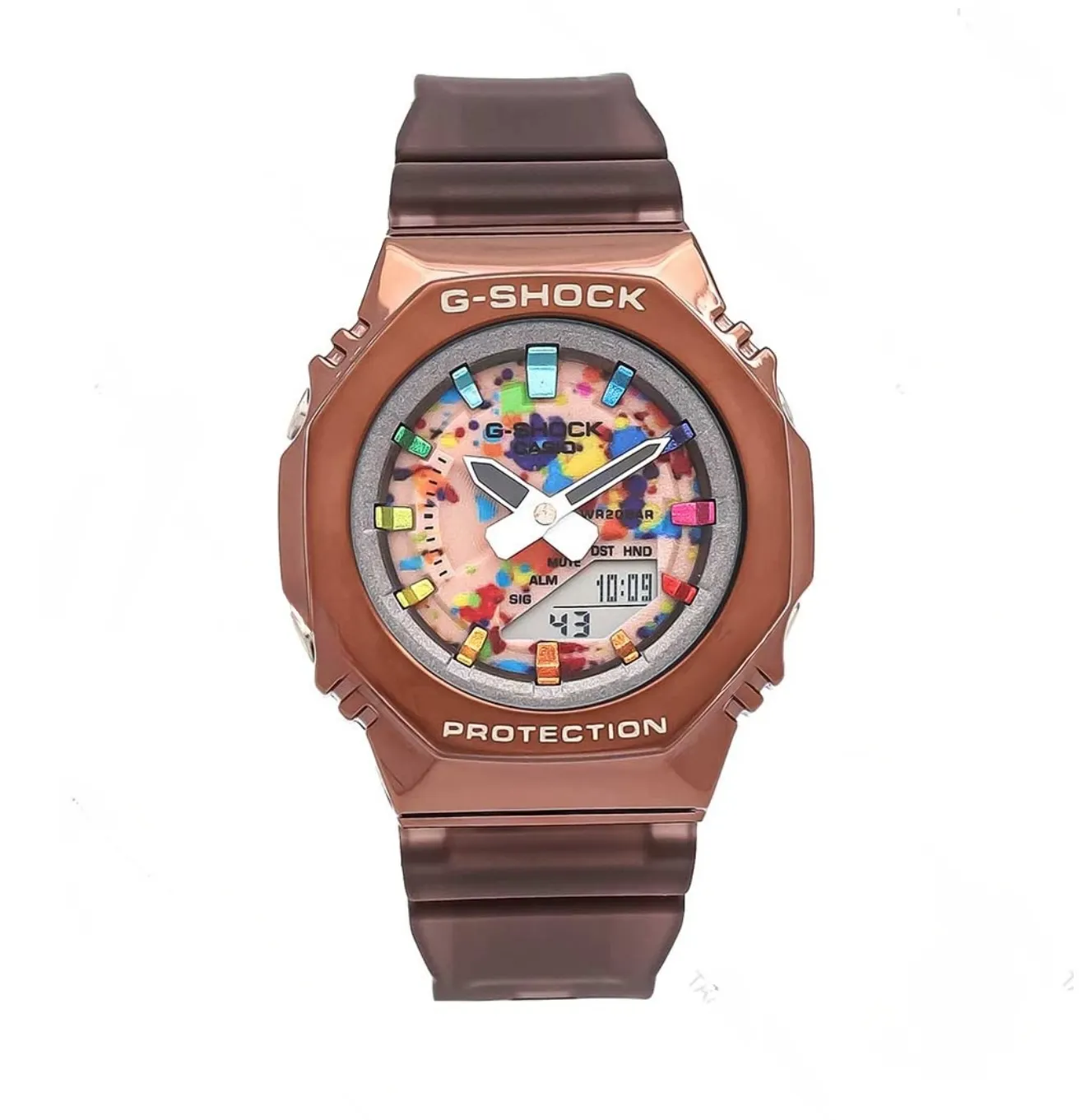 IMG_1138 ساعت زنانه جی شاک GM-S2100 قهوه ای صفحه رنگین کمانی - Image 1
