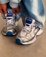 کتوني دخترانه 3XLسفيد طوسي زيره آبي