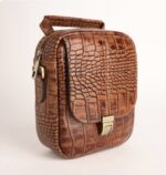 کیف دوشي چرم طبیعی قفل دار عسلي