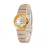 ساعت زنانه امگا کانسليشن طلايي صفحه سيلور ايندکس نگين