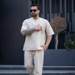 ست مردانه پیراهن شلوار سه دکمه کنفي