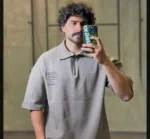 تيشرت بيسکويتي نيم زيپ گلدوزي - Image 2