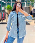 مانتو جين ريش دار