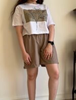 ست کراپ شلوارک لينن رز - Image 6