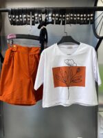 ست کراپ شلوارک لينن رز - Image 2