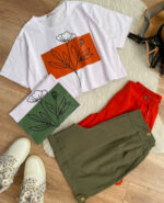 ست کراپ شلوارک لينن رز