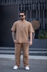 ست مردانه پیراهن شلوار سه دکمه کنفي - Image 3