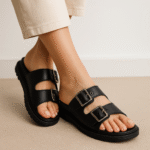 صندل زنانه دو سگک مشکي