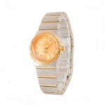 ساعت امگا زنانه دورنگ طلايي صفحه طلايي خطي