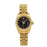 ساعت زنانه رولکس طلايي صفحه مشکي خطي اسمال