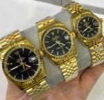 ساعت رولکس ديت جاست مردانه طلايي صفحه مشکي خطي - Image 3