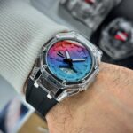 ساعت جيشاک2100مشکي شيشه شفاف عقربه رنگي