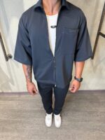 پيراهن زيپ دار تک جيب گلدوزيrepresent - Image 4