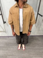 پيراهن کتان پاييزه زيپ دار