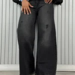 شلوار فول بگ ذغالی کمردار