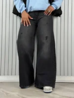 شلوار فول بگ ذغالی کمردار