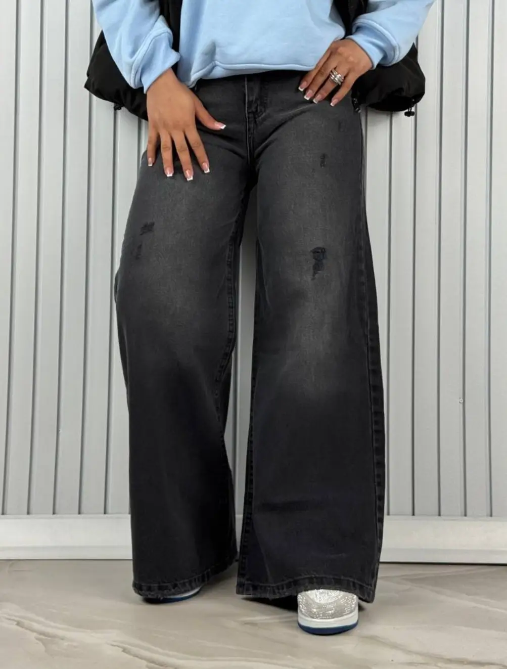 IMG_1351 شلوار فول بگ ذغالی کمردار - Image 1