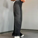 شلوار نيم بگ ذغالی کمردار