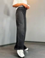 شلوار نيم بگ ذغالی کمردار