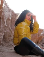 کاپشن زنانه کراپ پفکی براق - Image 7