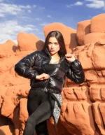 کاپشن زنانه کراپ پفکی براق - Image 6