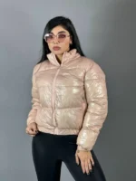 کاپشن زنانه کراپ پفکی براق - Image 2