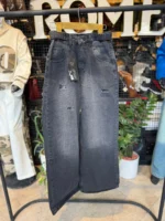 شلوار فول بگ ذغالی کمردار - Image 3