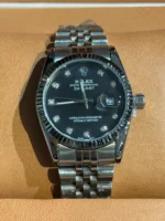 ساعت استيل زنانه طرح رولکس نقره ای صفحه مشکی - Image 3