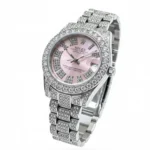 ساعت فول نگين زنانه طرح رولکس صورتی