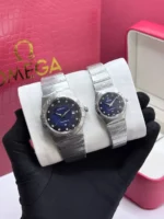 ساعت امگا مردانه نقره ای صفحه سرمه ای - Image 2