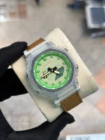 ساعت جی شاک2100بند برزنتی عسلی صفحه سبز - Image 2
