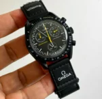 ساعت مچی امگا سواچ مشکی عقربه زرد - Image 4