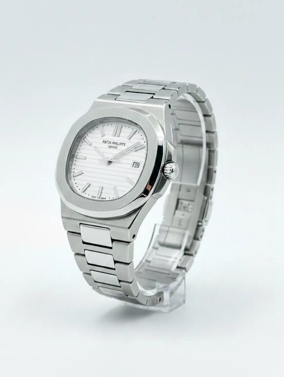 IMG_5916 ساعت استيل مردانه طرح پتک فيلپ نقره ای صفحه سفيد - Image 1