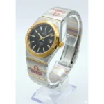 ساعت امگا مردانه نقره ای طلايی صفحه مشکی خطی