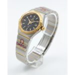 ساعت امگا زنانه نقره ای طلايی صفحه مشکی خطی