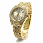 ساعت فول نگين زنانه طرح رولکس طلايی