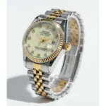 ساعت استيل زنانه طرح رولکس نقره ای طلايی
