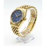 ساعت استيل زنانه طرح رولکس طلايی صفحه آبی