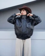 کاپشن کراپی چرم دخترانه - Image 3