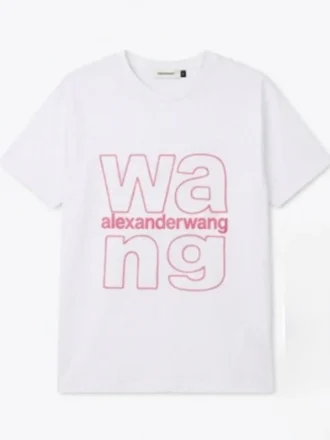 تیشرت WANG گلدوزی سفید با نوشته صورتی الکساندر وانگ درمزون رم محدوده میدان حر